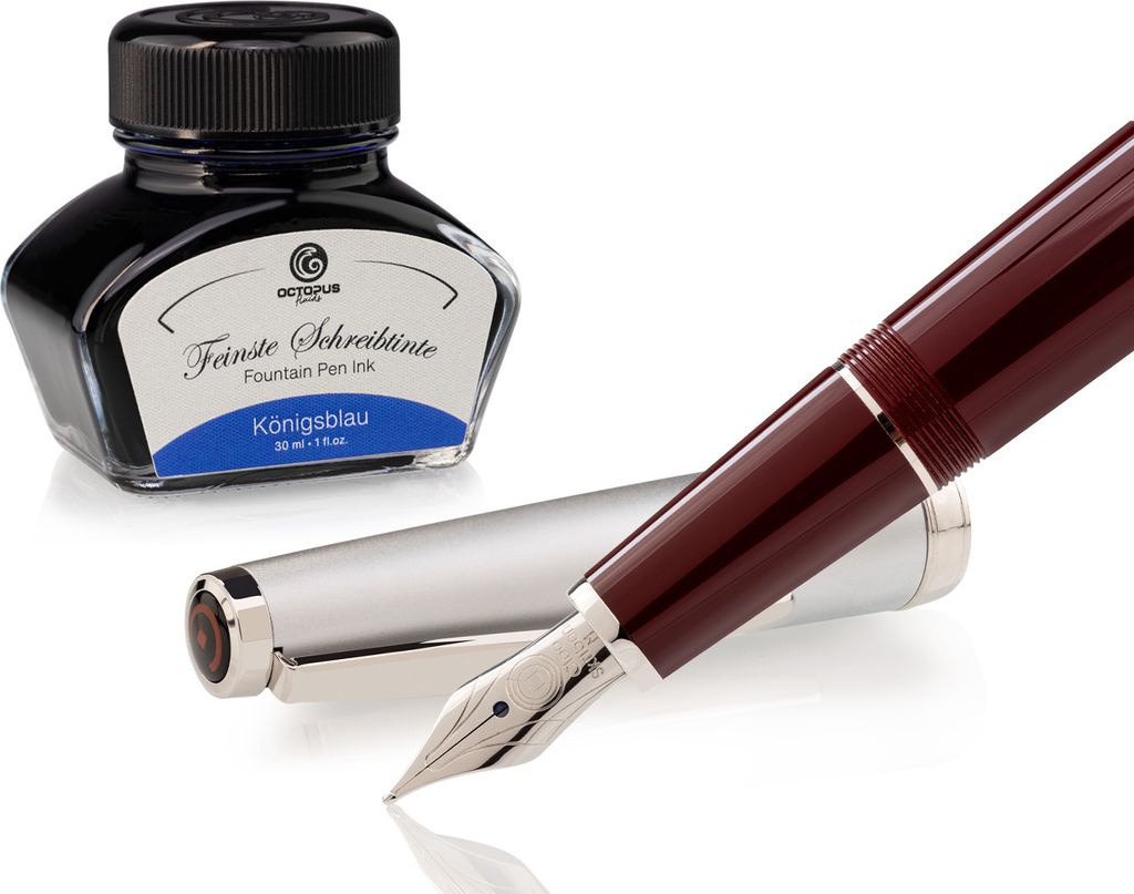 Cleo Skribent Classic Metall-Set in Bordeauxrot – Füllfederhalter mit Patrone und 30 ml blauer Tinte