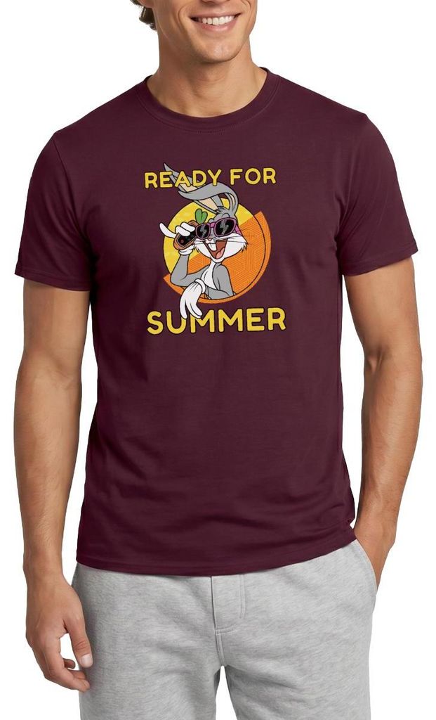 Spreadshirt Looney Tunes Bugs Bunny Ready For Summer Sommer Männer T-Shirt, XL, Ziegelrot