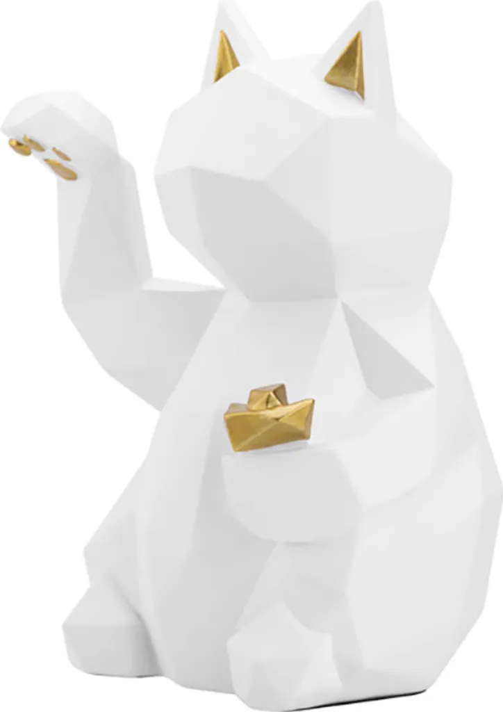 Statue Maneki-neko Chat de la Fortune Moderne Blanc pour Salon Design - 3