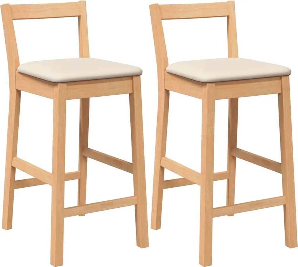 Set 2 Sgabelli Bar vidaXL Legno Massello di Gomma con Cuscino Naturale