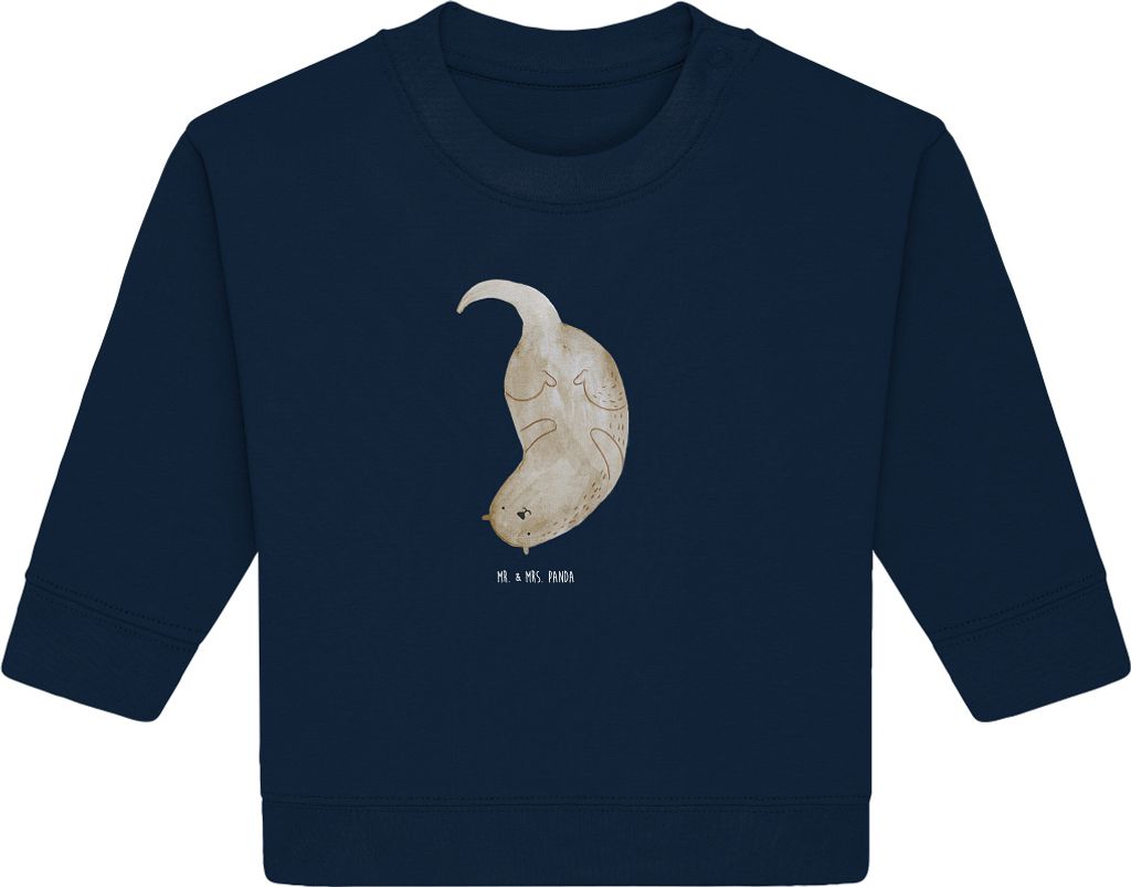 Mr. & Mrs. Panda Organic Baby Pullover Otter Kopfüber 6. - 12. Monat - French Navy - Geschenk, Seeotter, Bullover, Süß, Niedlich, See