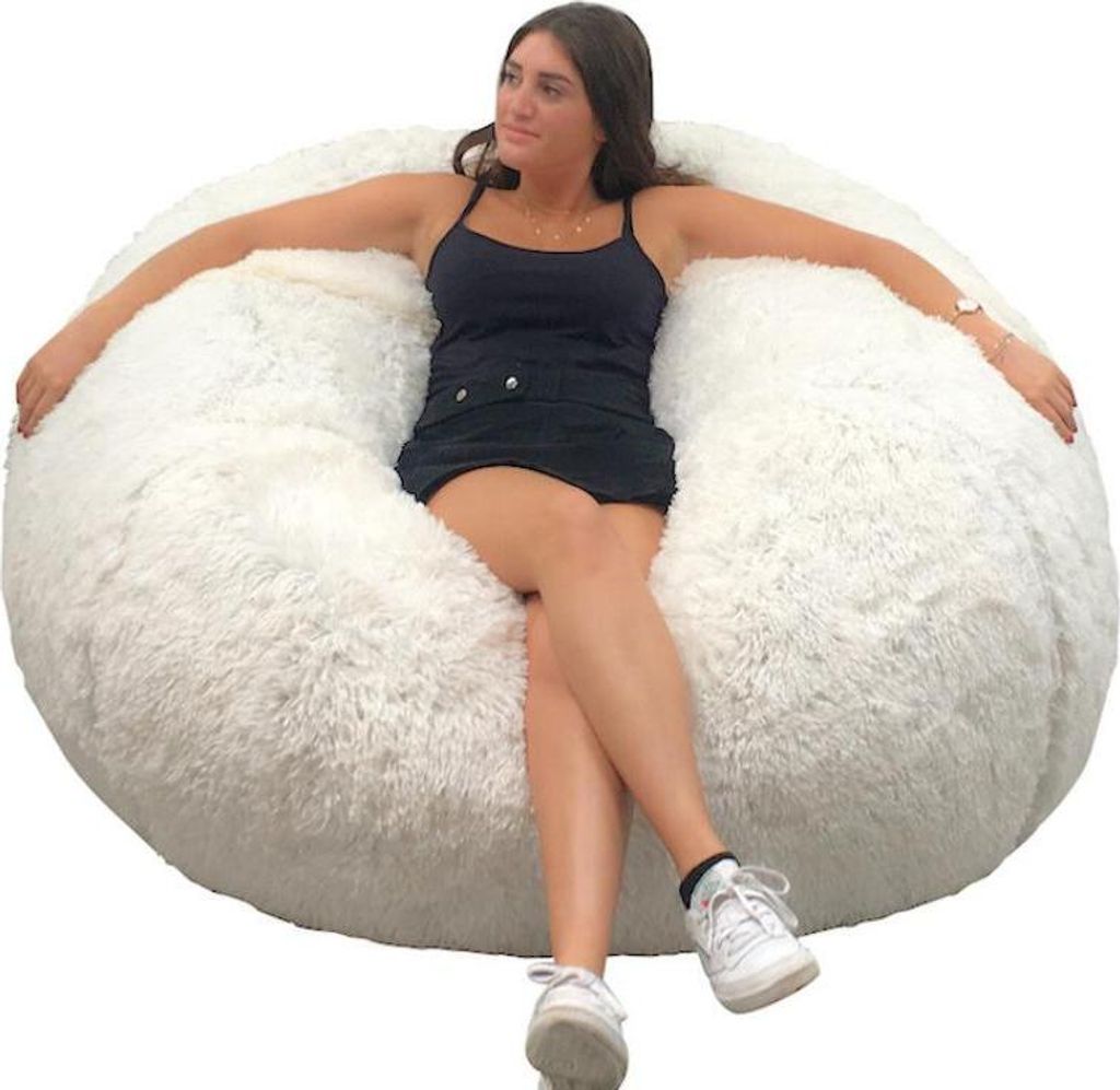 XXL-Sitzsack aus Kunstfell, Bezug maschinenwaschbar 120 cm, Weiß
