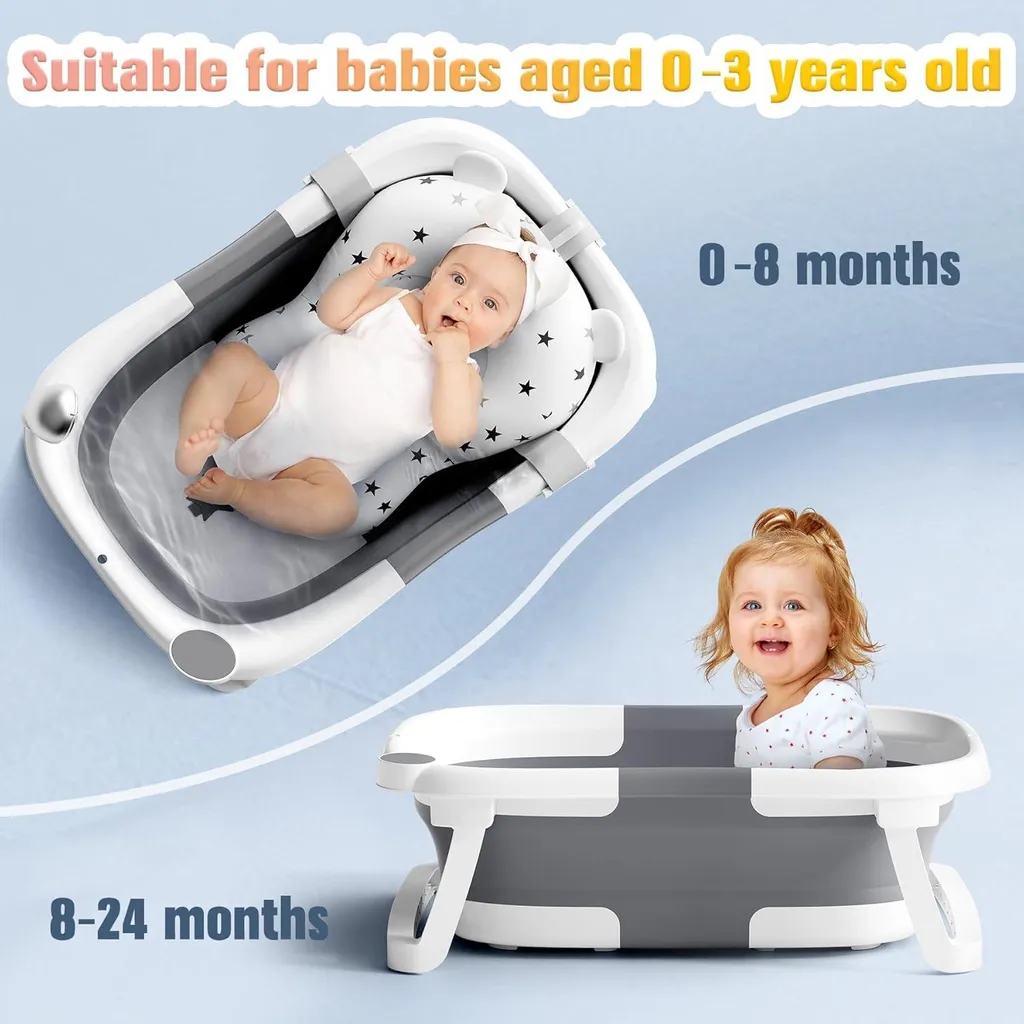 Baignoire Bébé Pliable et Portable en Gris : Solution de Bain Gain de Place