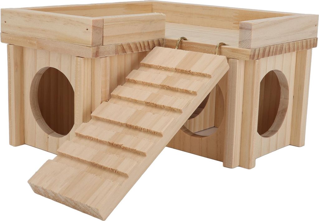 Hamsterhaus mit mehreren Räumen, Holzversteck, Tunnelspielzeug, kleine Haustierhütte mit Leiter für Golden Bear