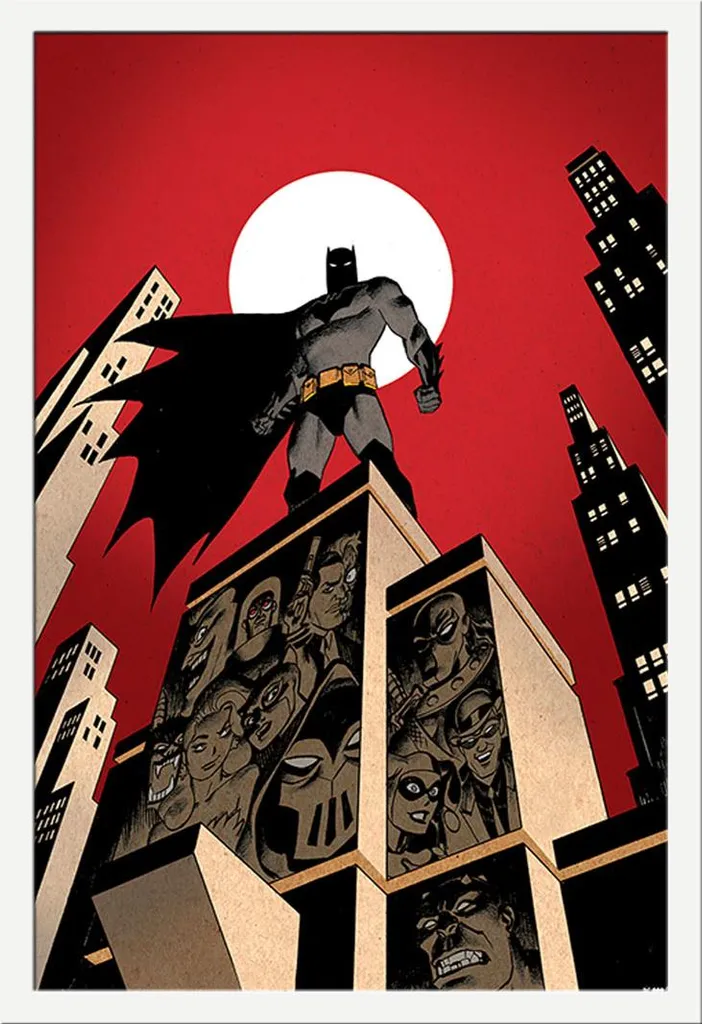 Batman - Poster - Villain Skyline + cornice rimovibile, Shinsuke® Maxi MDF bianco, vetro acrilico