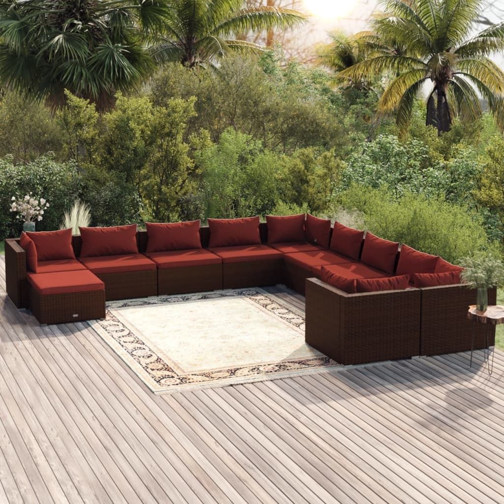 Maison Exclusive - 11-tlg. Garten-Lounge-Set mit Kissen Poly Rattan Braun