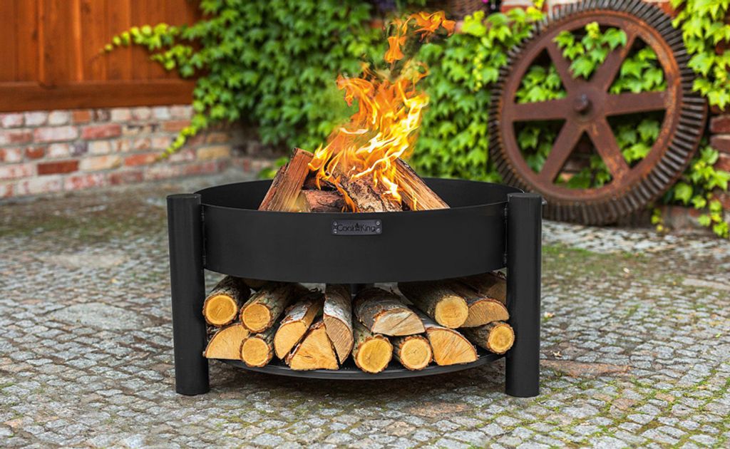 Brasero de jardin SOLAFA avec range bois en Image du produit 