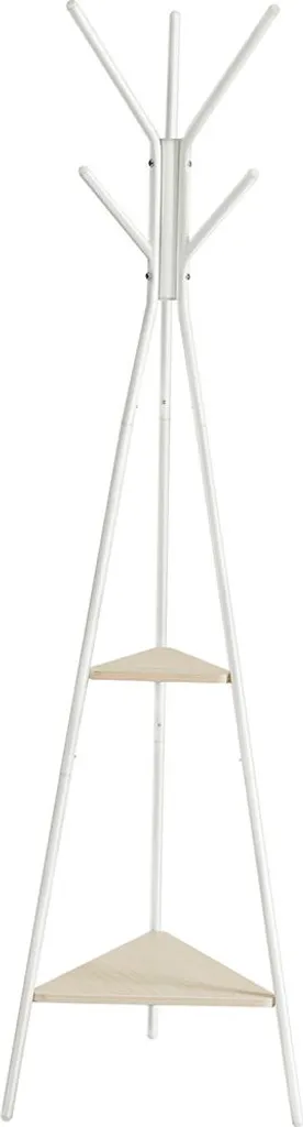 Porte-manteau bois et métal blanc, 2 étagères, style nature et épuré