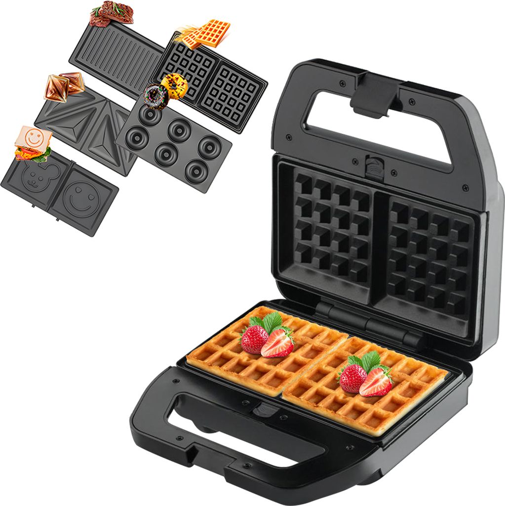 5-in-1-elektrische Sandwich-Maker-Fruehstuecksmaschine mit 5 herausnehmbaren Antihaftplatten, beidseitig beheizbar, Waffeleisen, Donut-Maker, Panin...