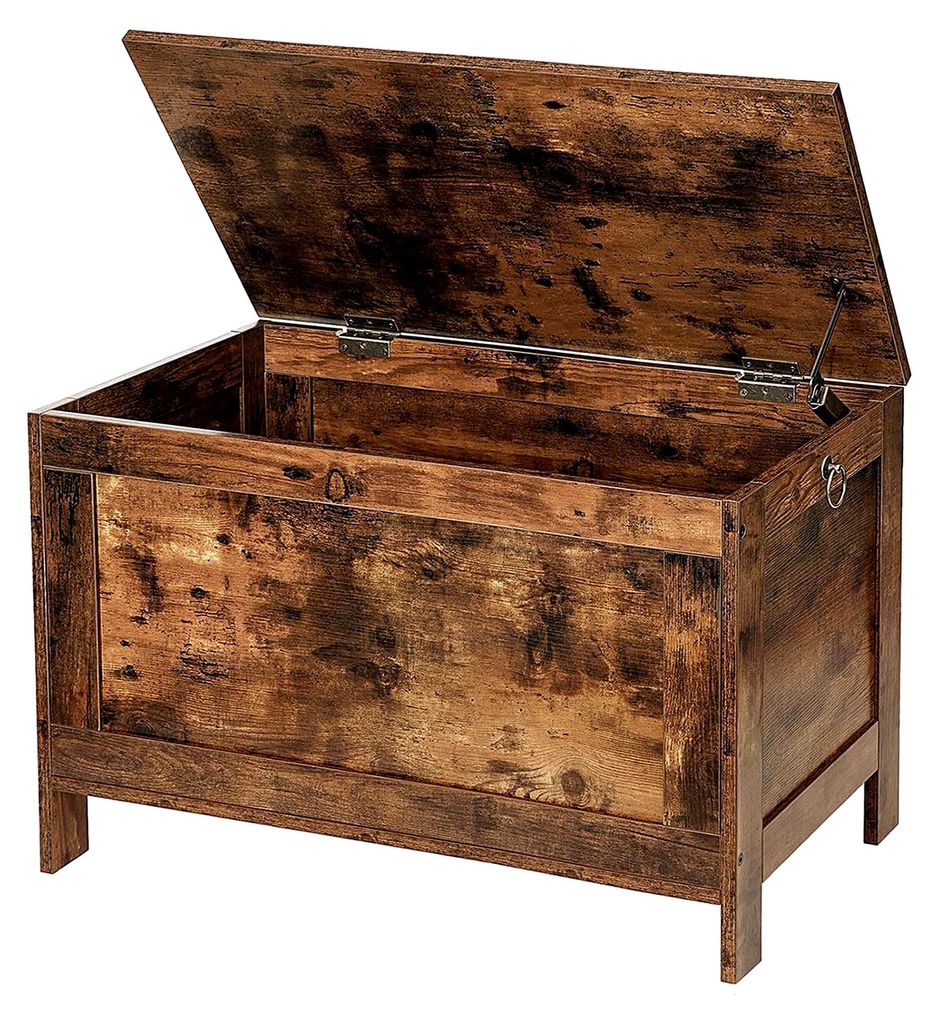 Sitzbank mit Stauraum, Spielzeugtruhe mit Deckel, Schuhbank, Aufbewahrungstruhe, Robust, Sicherheitsscharniere, 76 cm, Dunkelbraun