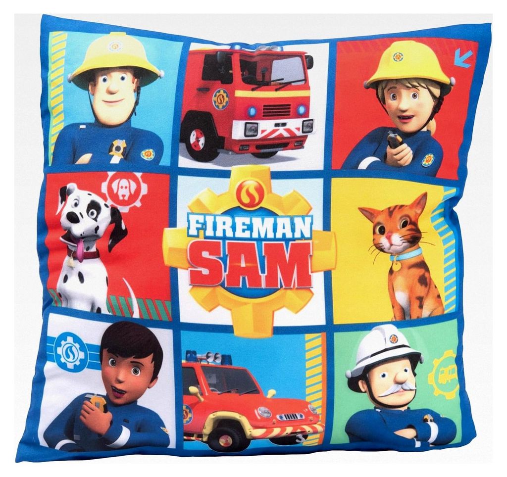 Kissen Feuerwehrmann Sam, Kopfkissen 30x30 cm, Bunt, Sofakissen, Dekokissen für Feuerwehr-Fans