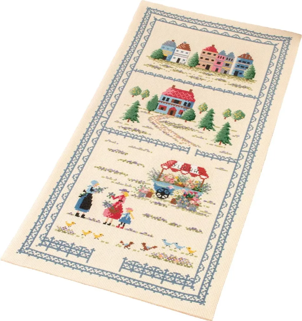 Kit broderie point de croix Olympus Chemin de table Scène de rue 80x40cm