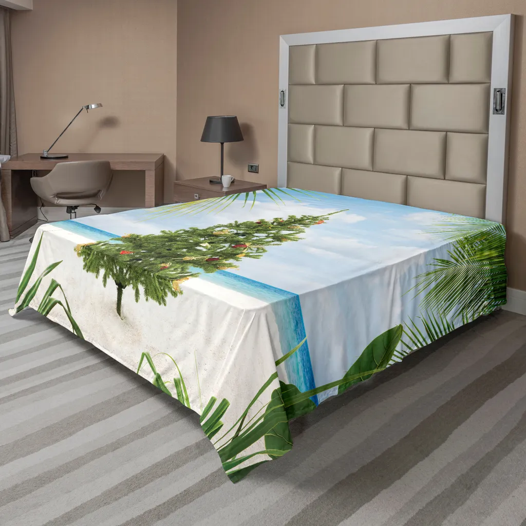 ABAKUHAUS Drap Housse de Noël Tropical 260x228cm en Tissu Doux Crème