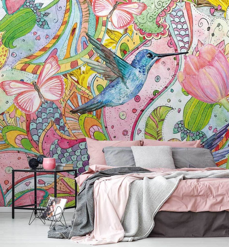 Fototapete Hippie Vögel, Material:Superior Vlies 350g/qm, Größe Tapete:260 x 300cm