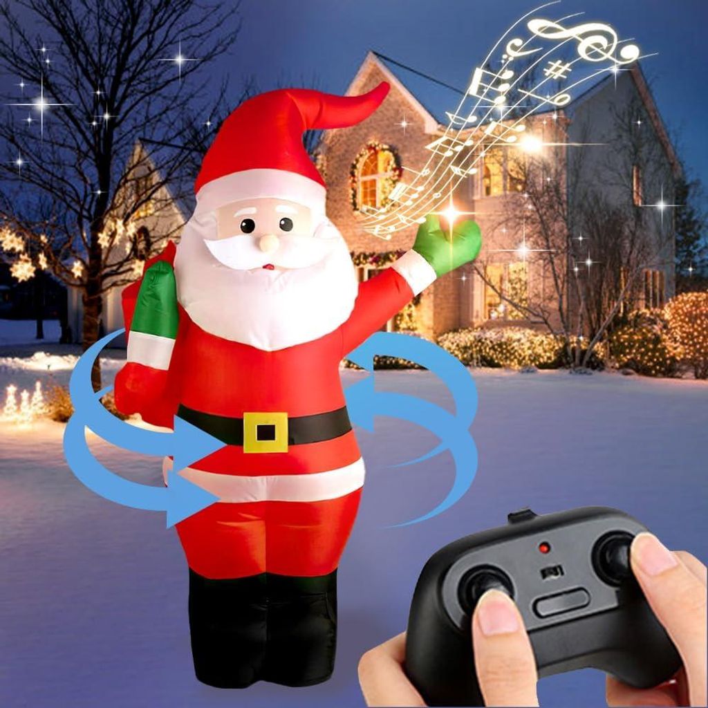 Aufblasbarer Fernbedienung Weihnachtsmann, 115CM Elektrische Spielzeug, 360-Grad-Drehung, Automatische Inflation, USB Aufladung, mit Soundeffekten