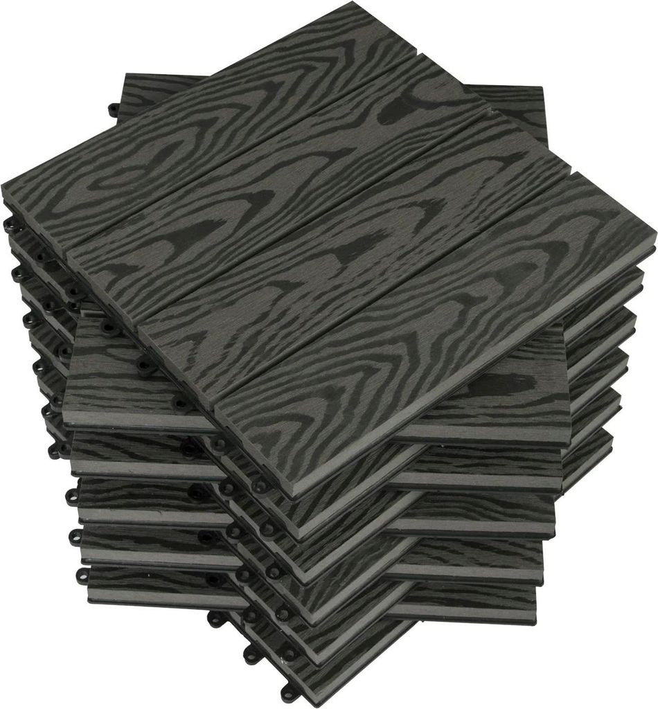 WPC Terrassenfliesen - Klicksystem - 30 x 30 cm, 11 Stück - ca. 1 m² - Wasser- & UV-beständig - Holzoptik - Hellgrau