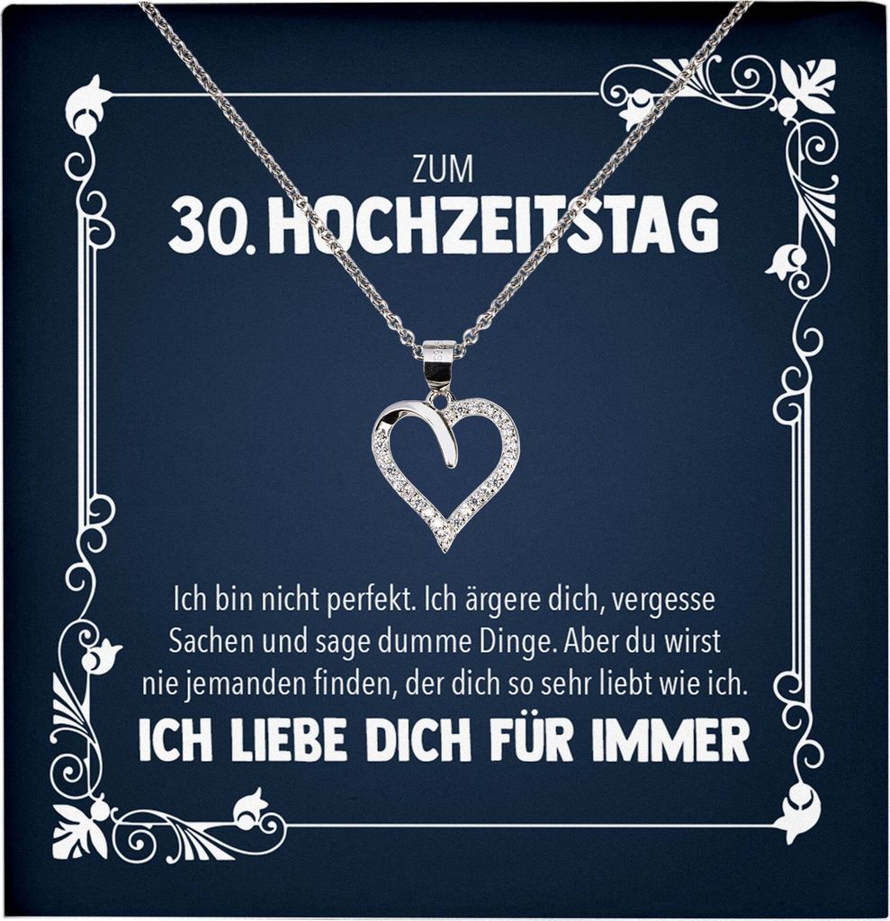 22Feels Ehefrau zum 30. Hochzeitstag Geschenk Ich Liebe Dich Frauen Herz Halskette Damen Collier mit 23 Zirkonia Steinen (Damen Silber 925/000 Schm...