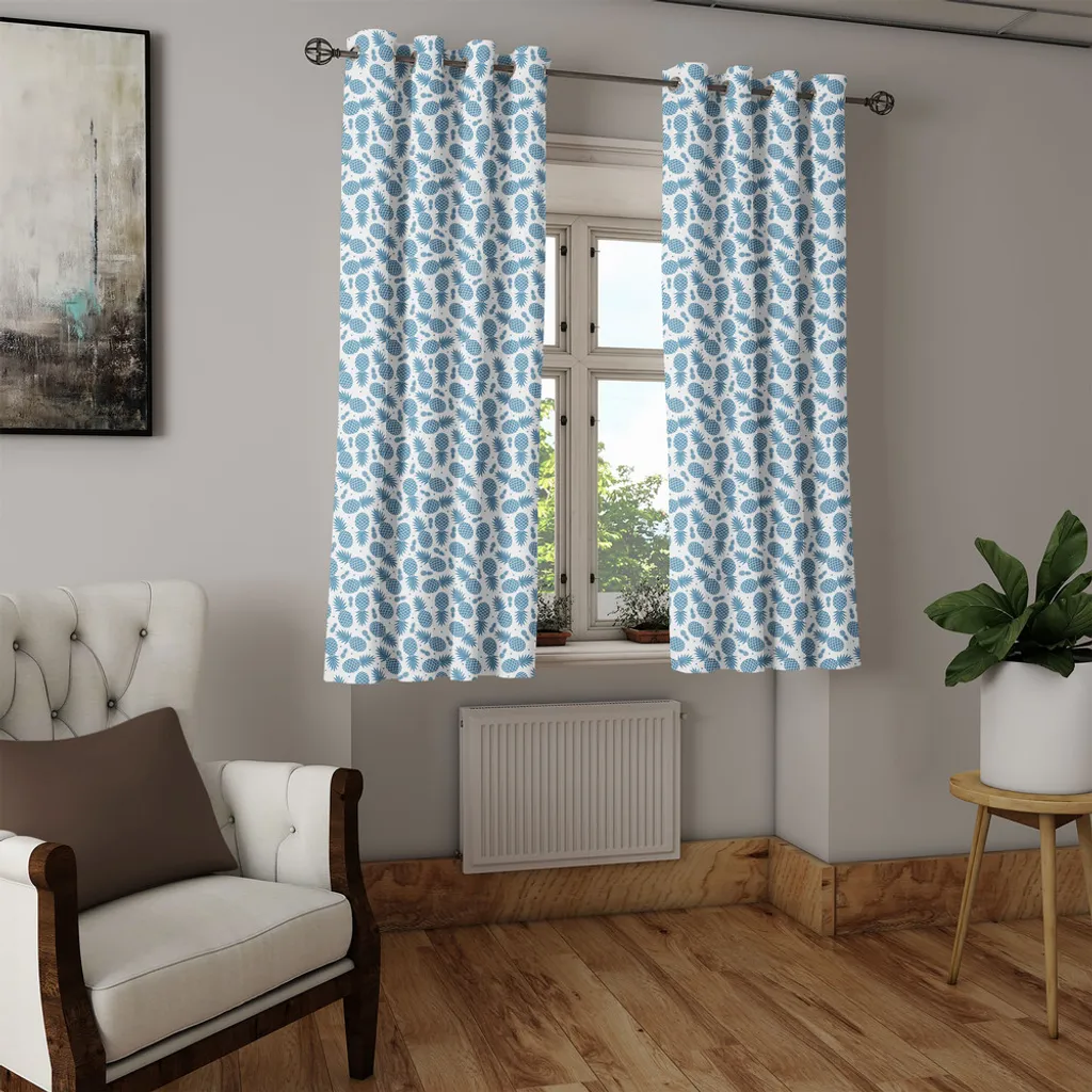 Rideau Ananas Imprimé Vintage Bleu 280 cm x 175 cm Textile Haut de Gamme
