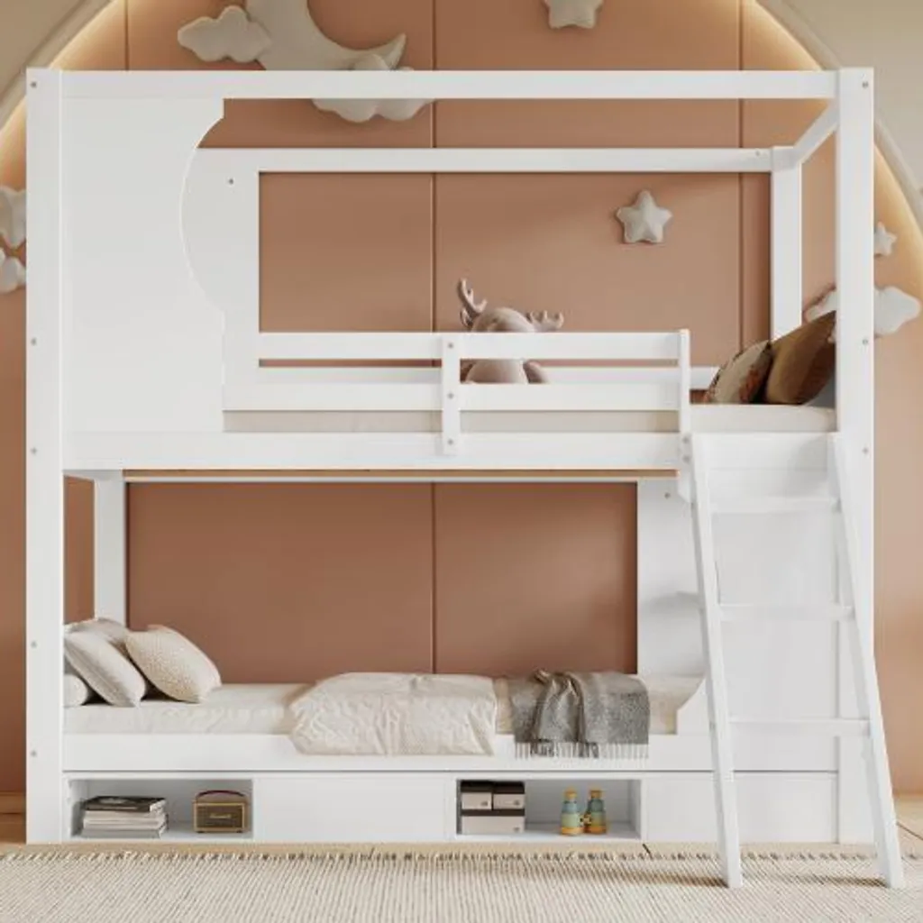 Lit superposé blanc pour optimiser une petite chambre avec bureau