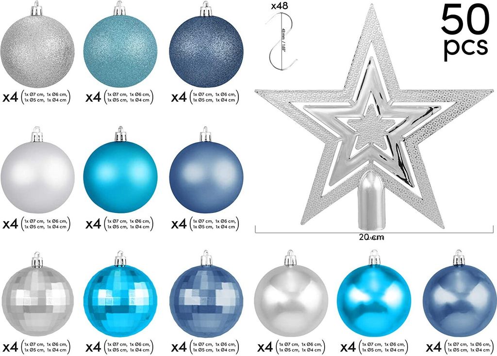 Brubaker 50-teiliges Set Weihnachtskugeln mit Baumspitze - Produktbild 2
