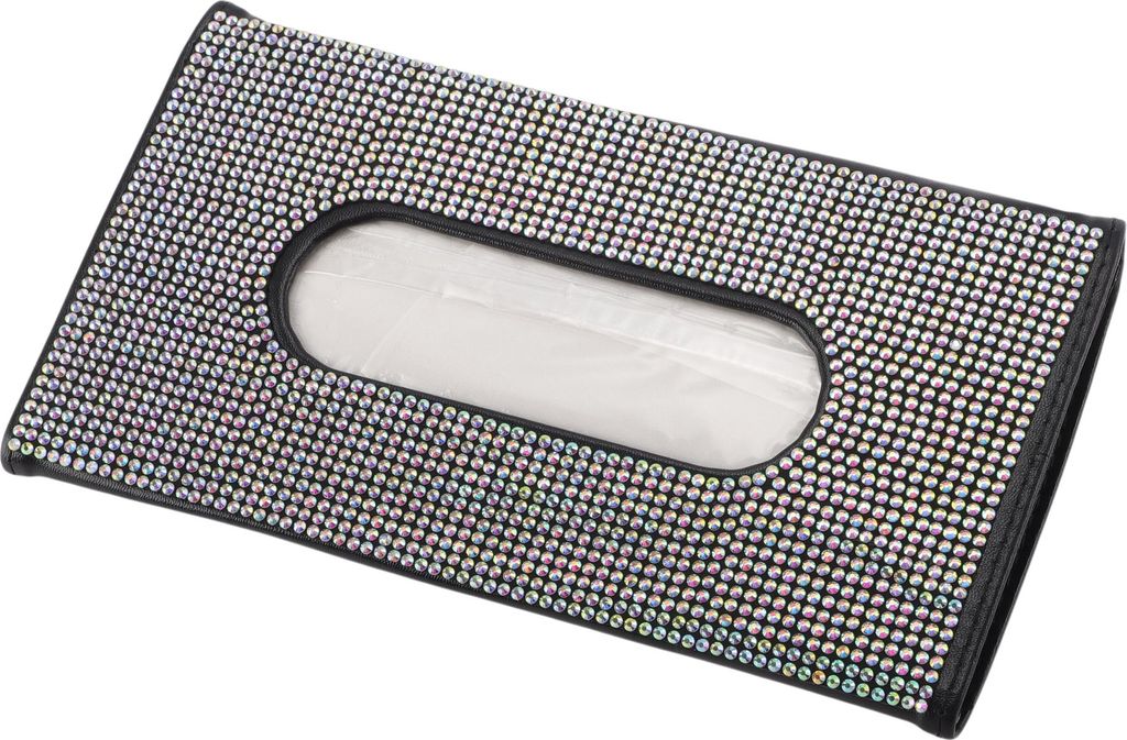 Auto-Taschentuchhalter Auto-Taschentuchbox-Organizer Mit Diamanten Besetzt PolyurethanStrasssteine 22.5x12x3cm Schwarz Bunt 1 Stück