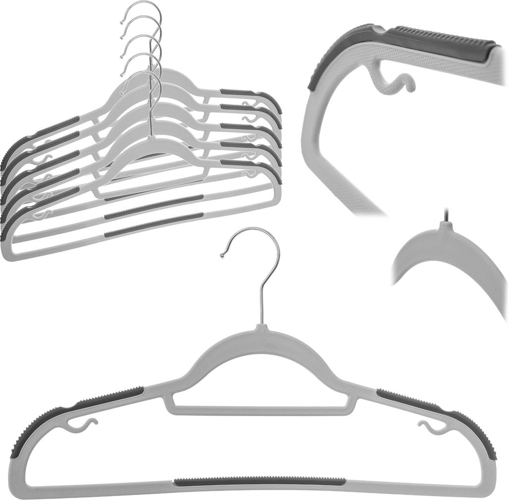 KADAX Kleiderbügel, beflockt, 5 Stück, mit Haken aus Edelstahl, für Garderobe, Hemd, Anzug, Hosen, Rock, Anzugbügel mit rutschfester Oberfläche