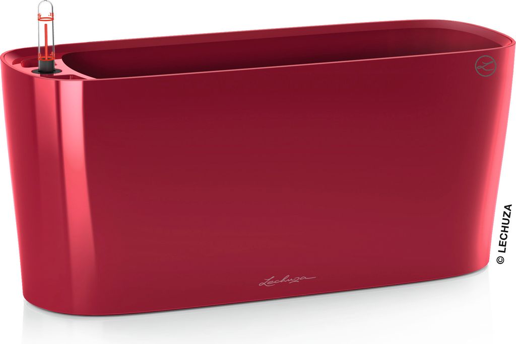 LECHUZA-Pflanzgefäß DELTA Premium 20 Scarlet Rot Hochglanz | Tischgefäß mit Bewässerungssystem | Hochglanz-Oberfläche | 40 x 15 x 18 cm | 15579