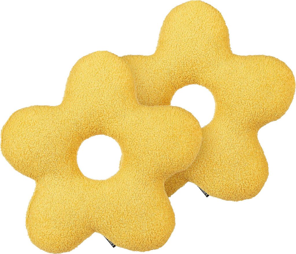 BELIANI Dekokissen 2er Set Gelb Webpelz mit Füllung 40x40 cm Teddy-Optik Blumenform Modern Wohnzimmer Schlafzimmer Ausstattung Sofakissen Zierkissen