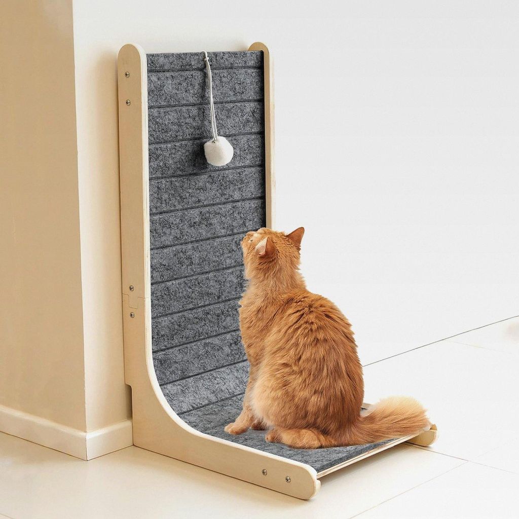 Filz Katzenkratzbrett Vertikal, Kratzmatte & Kratzsäule für Sofa, Kratzfestes Board ohne Steckverbindung mit Spielball – Dunkelgrau