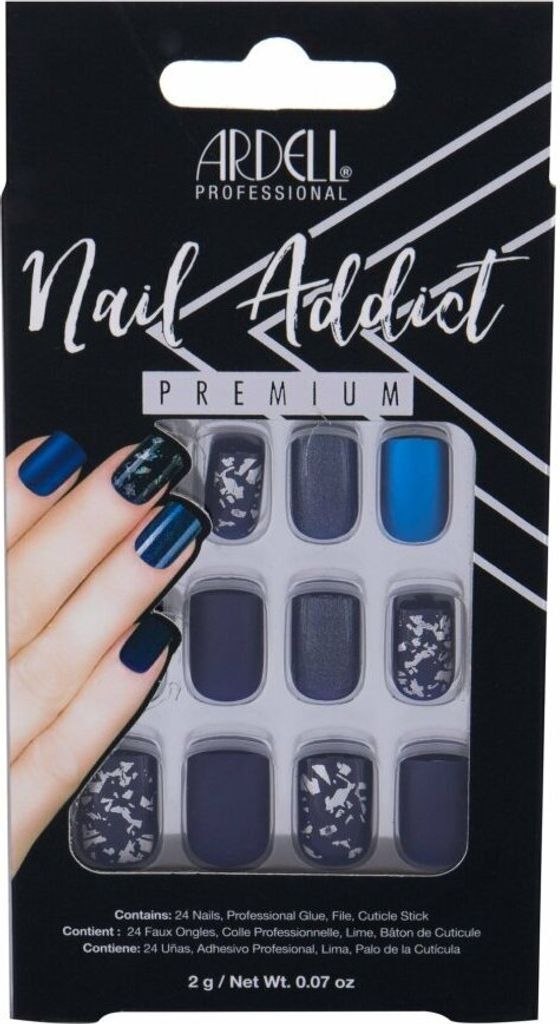 Künstliche Nägel Marineblau und Silber matt und Glitzer Produktbild 