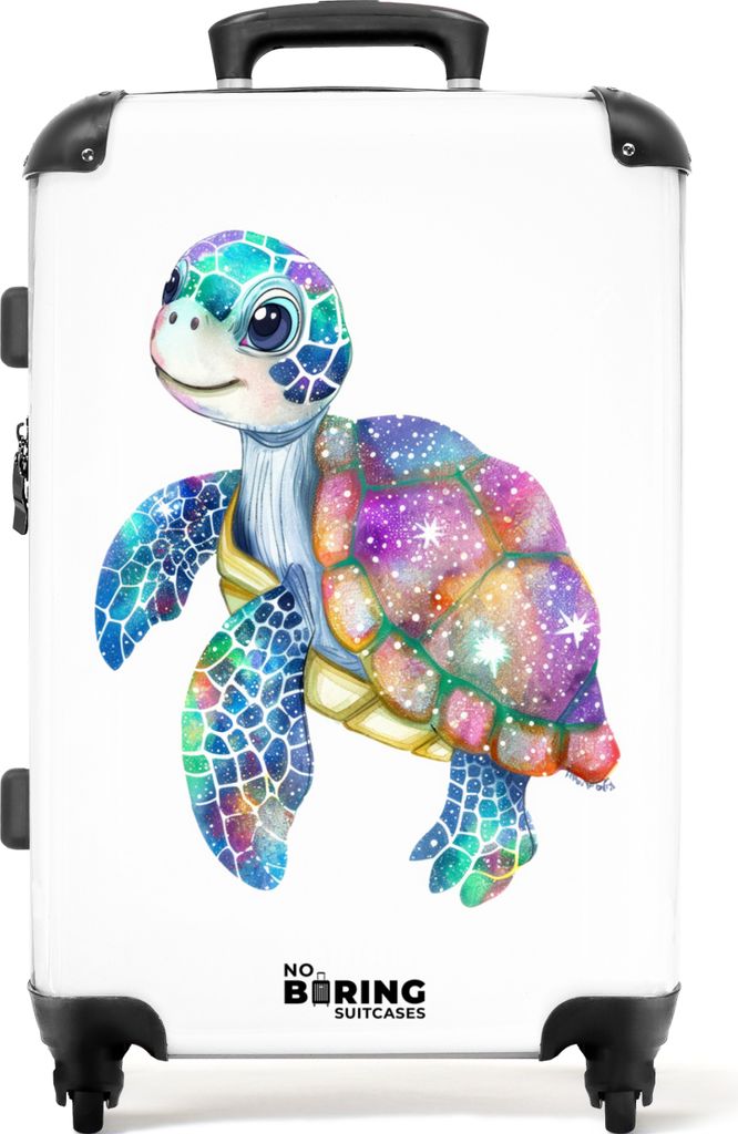 NoBoringSuitcases.com Großer Koffer - Bunte Schildkröte als Mosaik - Kombinationsschloss TSA - Hartschalen Trolley 4 Rollen - 72 liter - Reisek...