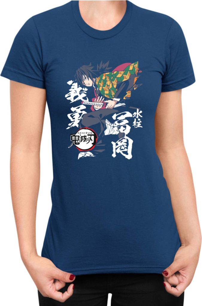 Damen T-Shirt Demon Anime Slayer Kimetsu No Yaiba Giyu Tomioka 02, Lady 2XL / Dunkelblau