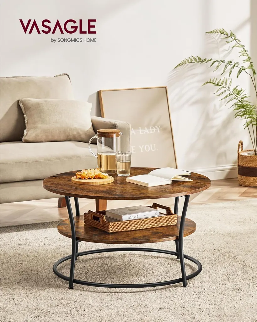 Table Basse Vintage Ronde 80cm Montage Simple Structure Métal Robuste
