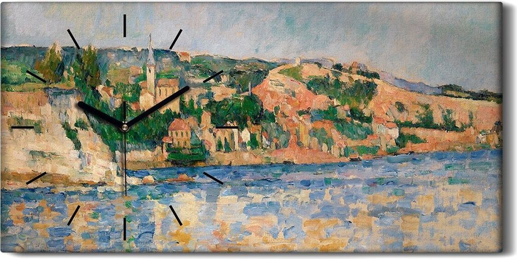 Wandbild Leinwand Bilder Wanduhr Geräuschlos 60x30 Dorf am Rande des Wassers - schwarze Hände