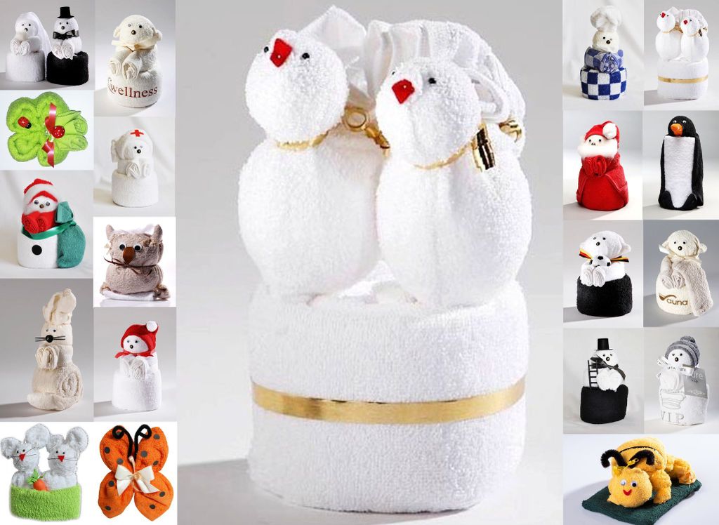Frottier Geschenk Set viele Modelle Handarbeit Origami Gästetuch Handtuch Waschhandschuh, Motiv/Art:Love Birds