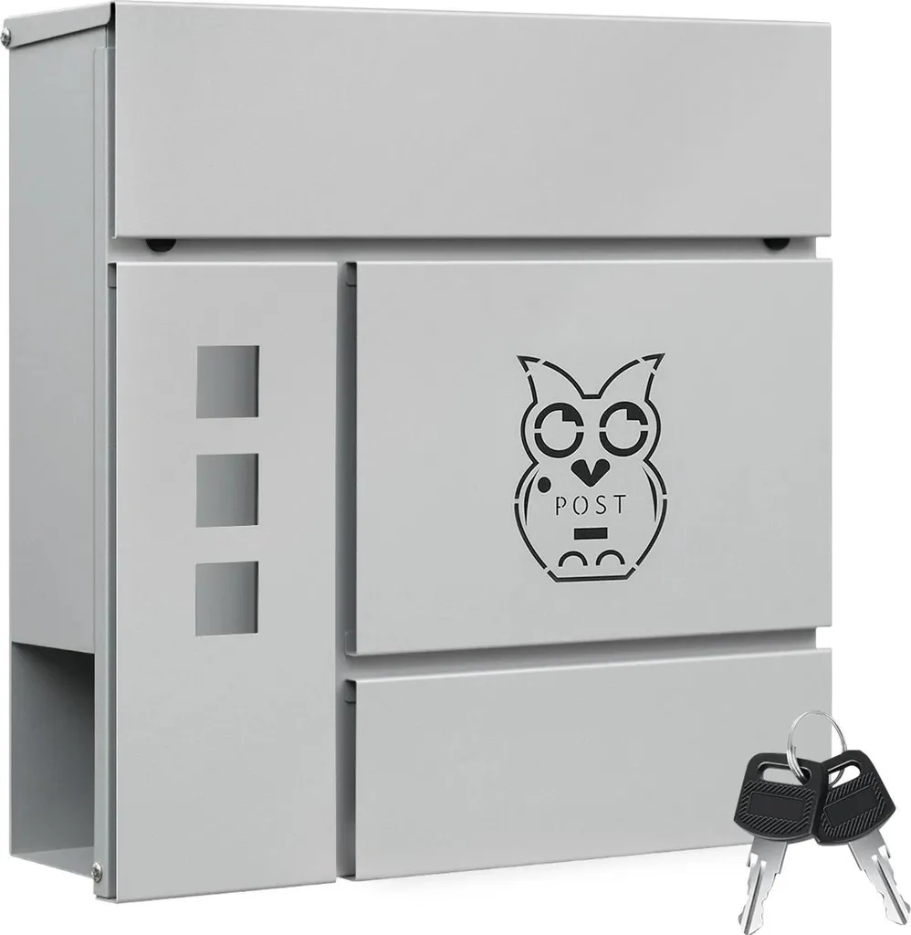 Boîte aux lettres verrouillable en métal gris avec fenêtre de vision
