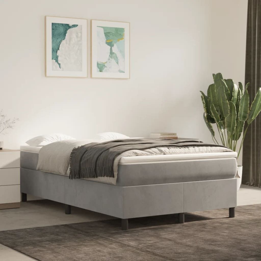 The Living Store Boxspringbett Hellgrau 120x200 cm Samt