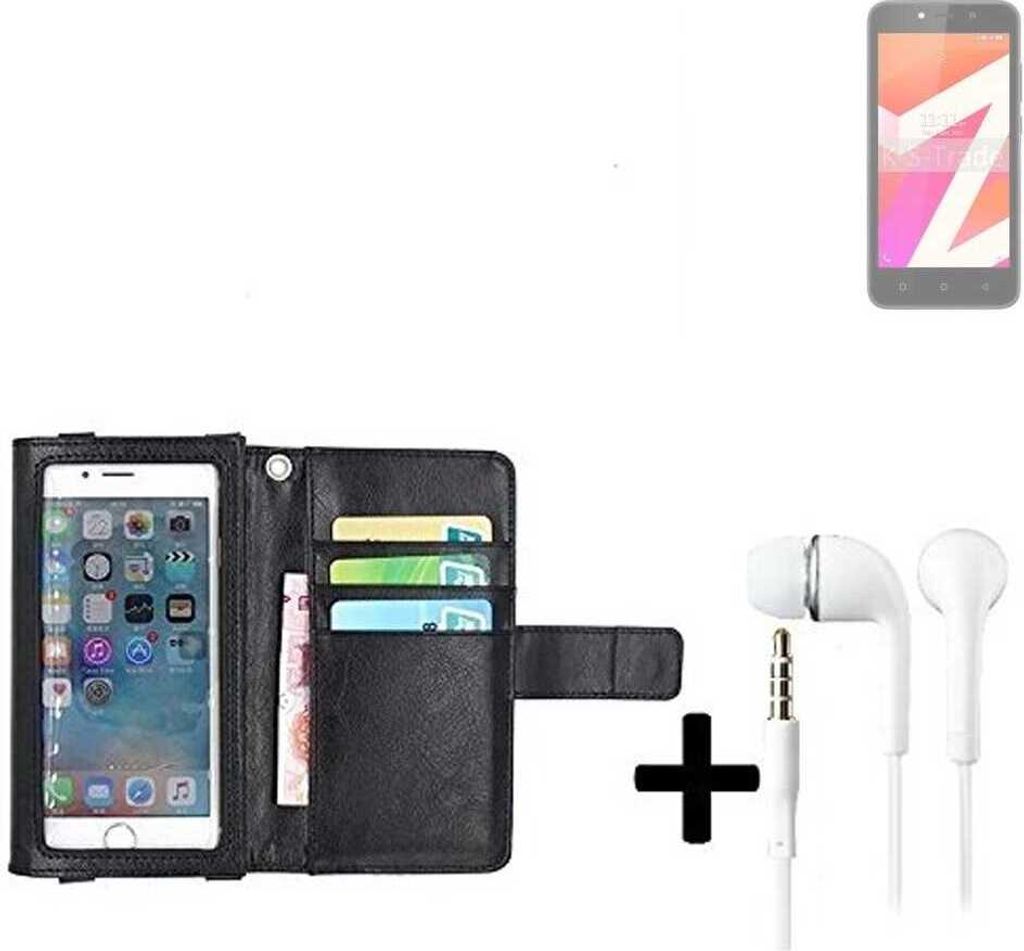 K-S-Trade Handyhülle + Kopfhörer kompatibel mit Lava Z1s Schutzhülle Case mit Displayschutz / Schutzfolie schwarz + Kopfhörer Flip Cover Wallet
