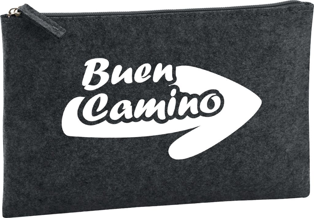 Huuraa Kulturbeutel Buen Camino Pfeil 1 Liter Charcoal Filz Kosmetiktasche Geschenkidee