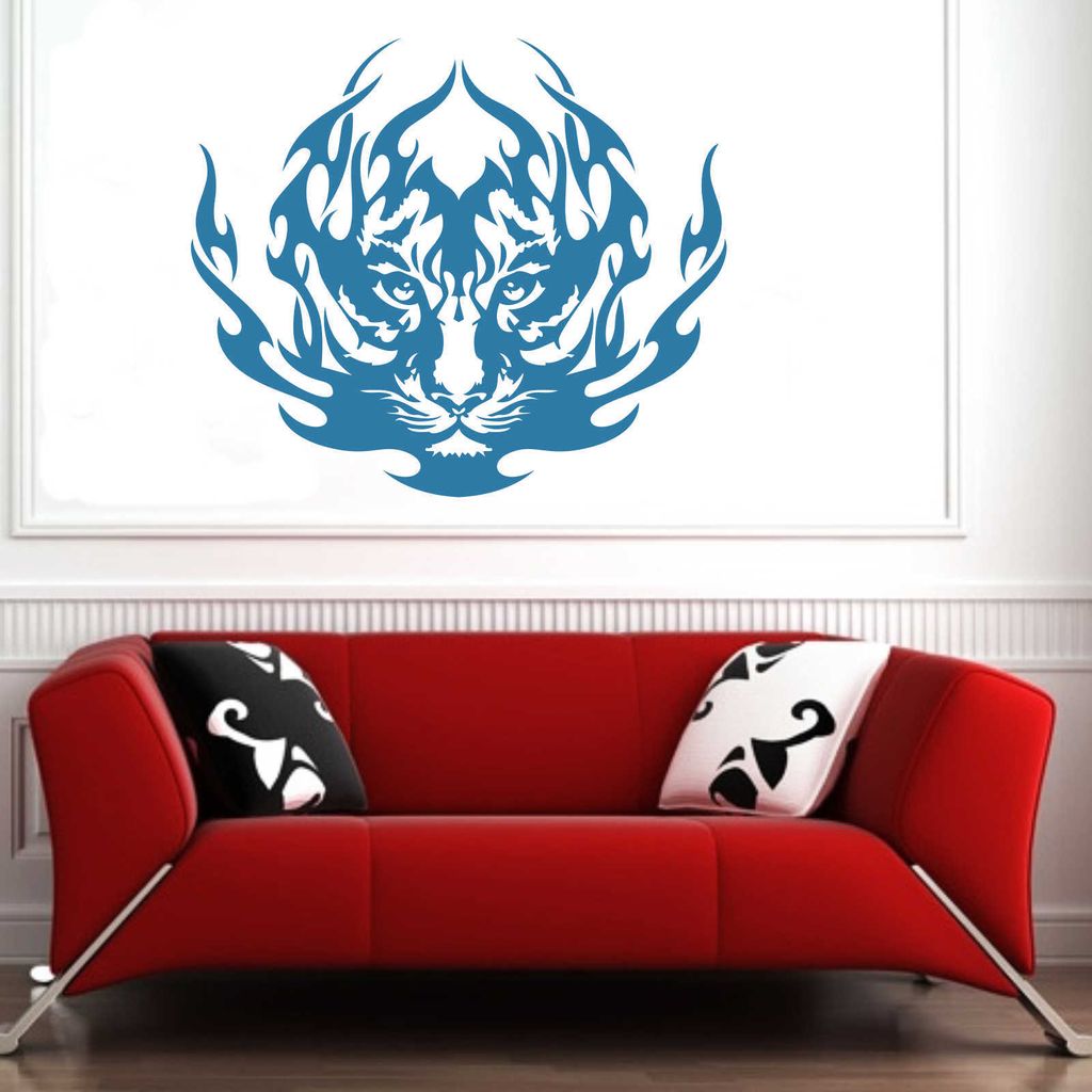 Wandtattoo - Wandaufkleber - Wandtattoo "Tiger Tribal" - 60cm x 52cm hellblau - Dekoration Küche Wohnzimmer Wand