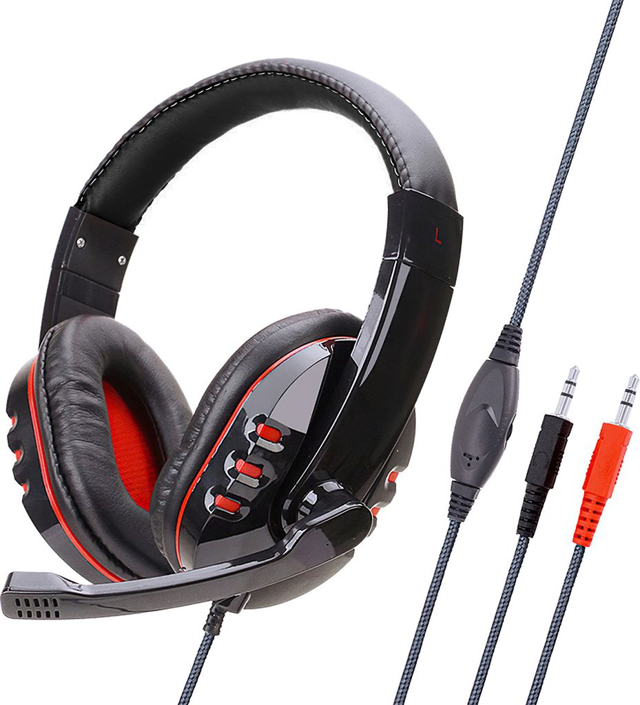 Gaming Headset für PS4 PS5 PC Xbox Computer und Laptop Gamer Headphones Kabelgebundenes mit Mikrofon Kopfhörer Over-Ear Stecker 3.5 mm, Rot