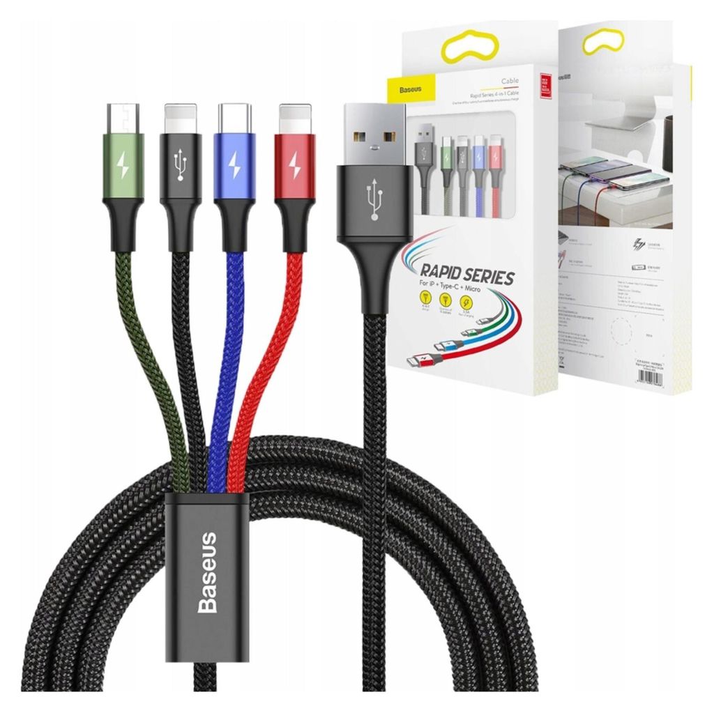 Baseus Cavo Ricarica Rapida 4in1 2x Lightning, USB-C, Immagine del prodotto 