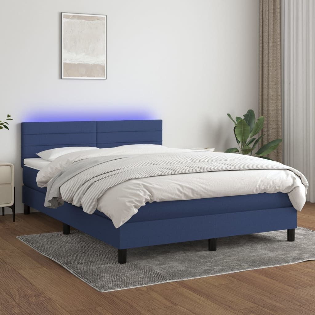 The Living Store Boxspringbett mit Matratze & LED Blau 140x200 cm Stoff