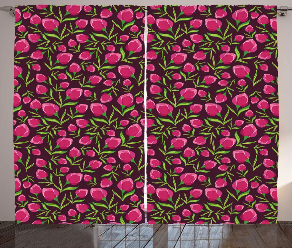 Rideaux Universels de Salon Motif Floral Rose et Violet 280 x 225 cm avec Attaches