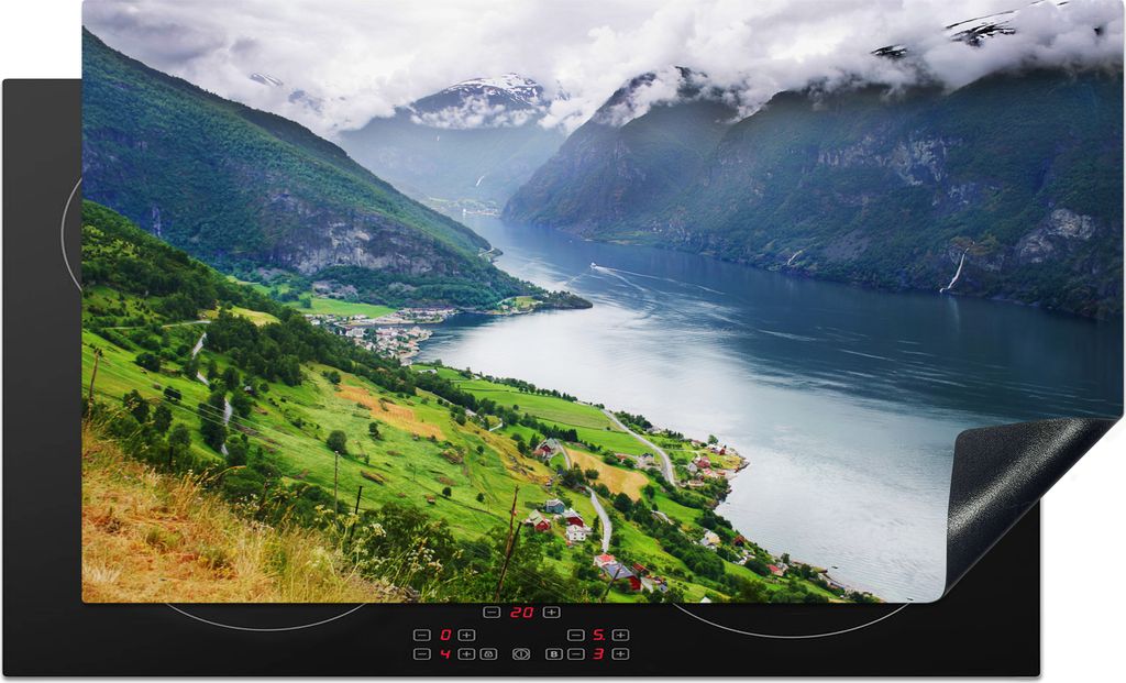 KitchenYeah Herdabdeckplatte Aurlands Fjord Norwegen Foto , 90x52cm, Küche Deko, Glaskeramikkochfeld Herdabdeckung, Abdeckplatte fùr Kochfeld