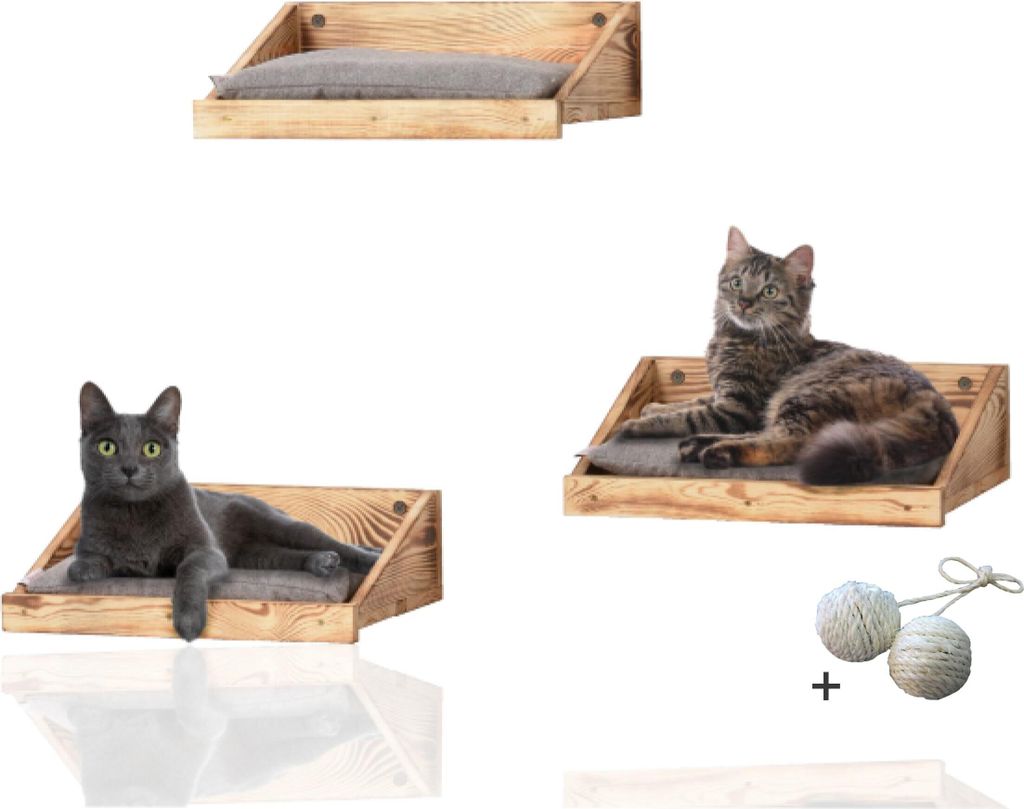 Rohrschneider Katzen Kletterstufe mit Kissen | Katzentreppe Wand als Spiel- und Trainingsmöglichkeit | Katzen Wandelement sicher u. stabil | Katze...