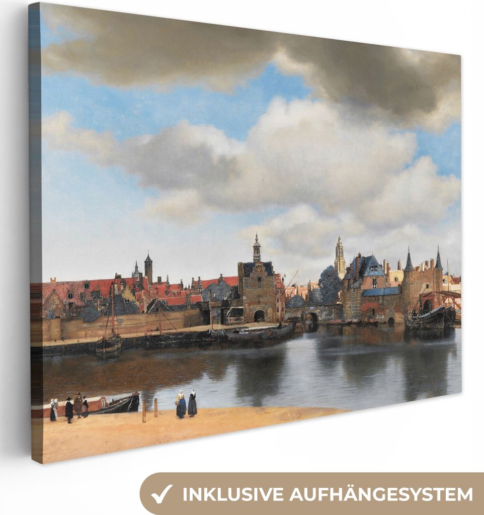 MuchoWow - Leinwandbilder - Vermeer - Stadt - Alte Meister - Kunst, Wandbild, Wanddeko Bilder Wohnzimmer, 120x90 cm