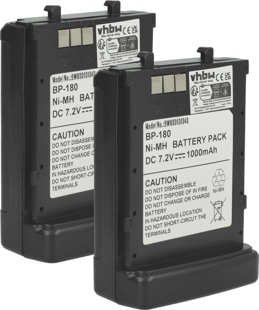 vhbw 2x Akku kompatibel mit Icom IC-W32A, IC-Z1E, TC-T42E, IC-Z1, IC-Z1A, TC-T22E, IC-W32TZ, IC-W32E Funkgerät, Walkie Talkie (1000 mAh, 7,2 V, NiMH)