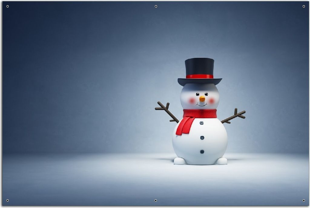 Wallario Outdoor-Poster für Garten oder Balkon, Motiv Winterstimmung - Frecher Schneemann mit Zylinder und rotem Schal, in ca. 61 x 91,50 cm