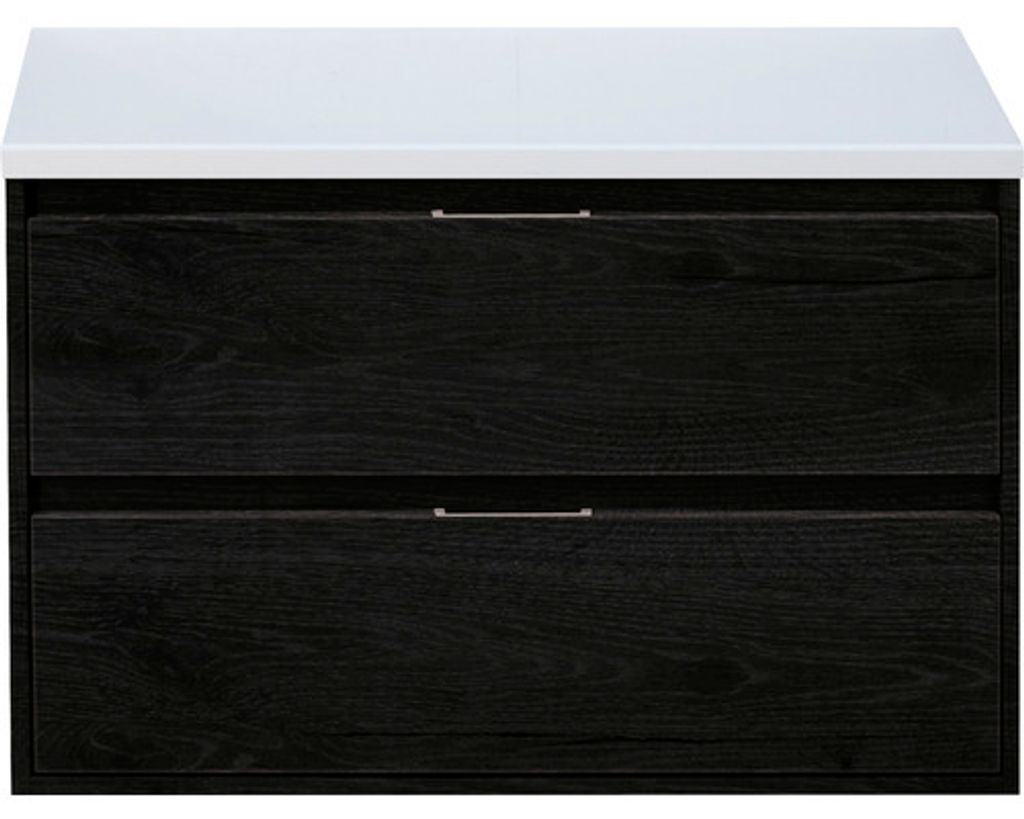 Waschtischunterschrank Sanox Porto Frontfarbe black oak BxHxT 90 x 59 x 50 cm WT-Platte weiß matt